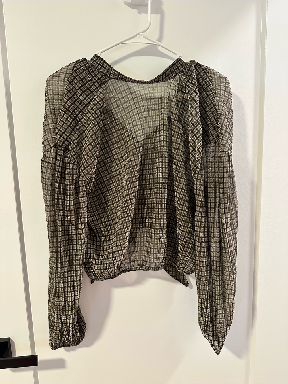 Zara Black and Cream Sheer Plaid Blouse